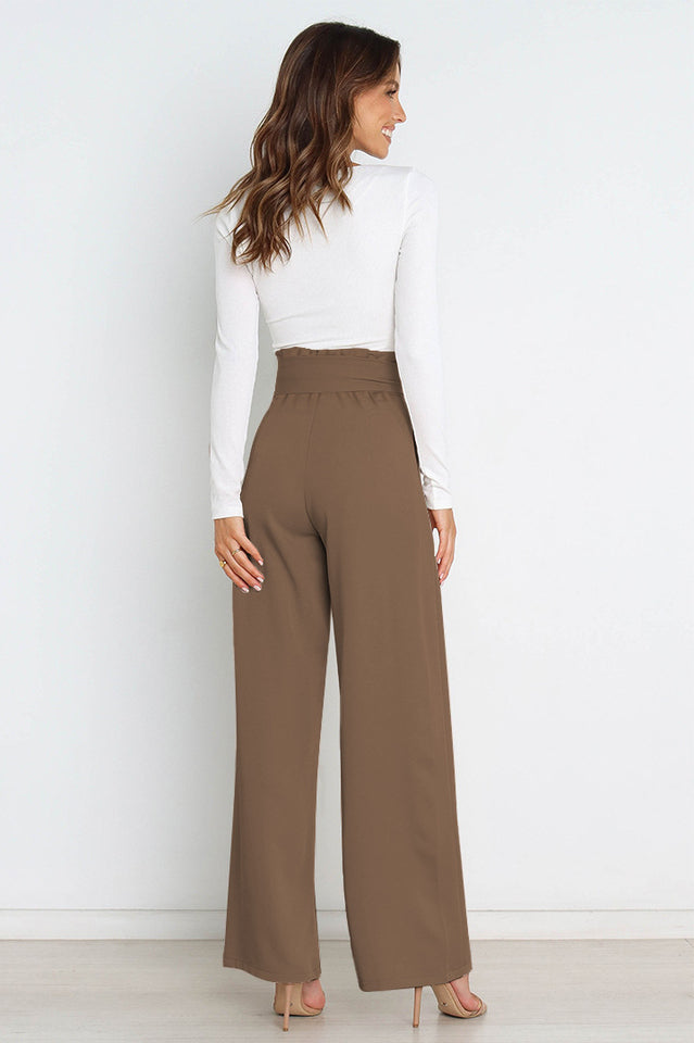 Women's High Waist Wide Leg Linen Trousers with Belt