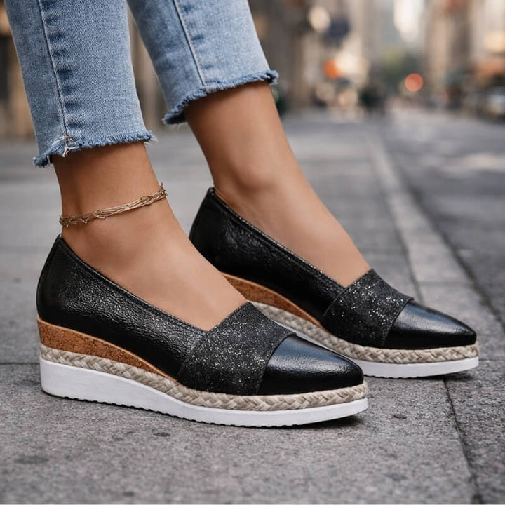 Women's Faux Leather Platform Wedge Loafers Slip On Shoes