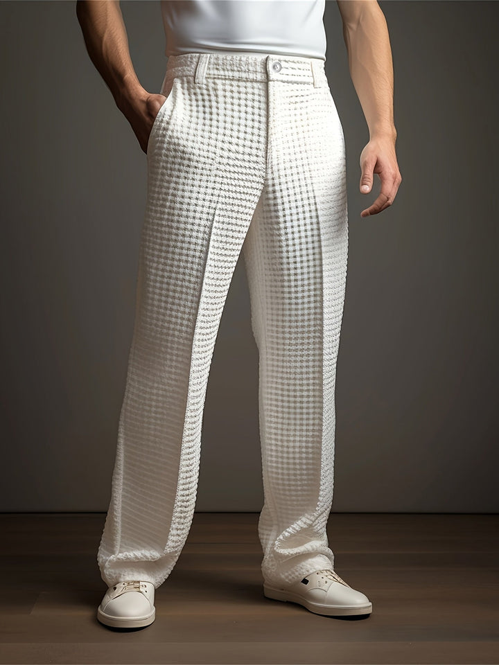 Pantalon habillé plissé pour homme, en maille gaufrée et coupe ajustée