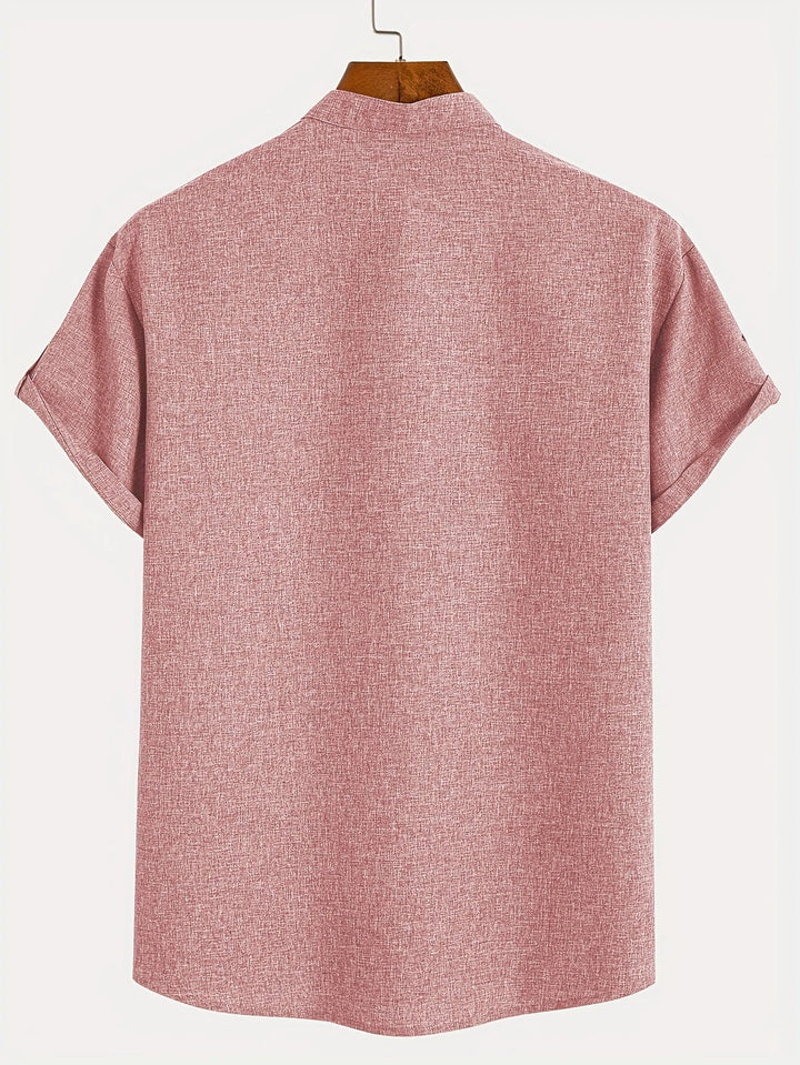 Men Henley Linen Shirt Casual Short Sleeve Cross Graphic Tee