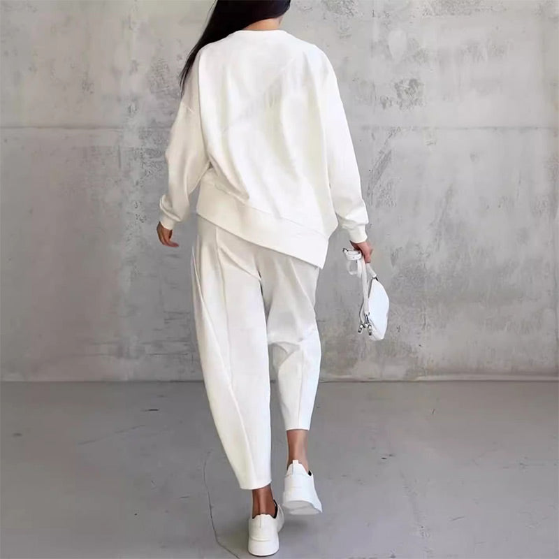 Women's Fleece Long-Sleeve Tapered Two-Piece Trouser Set