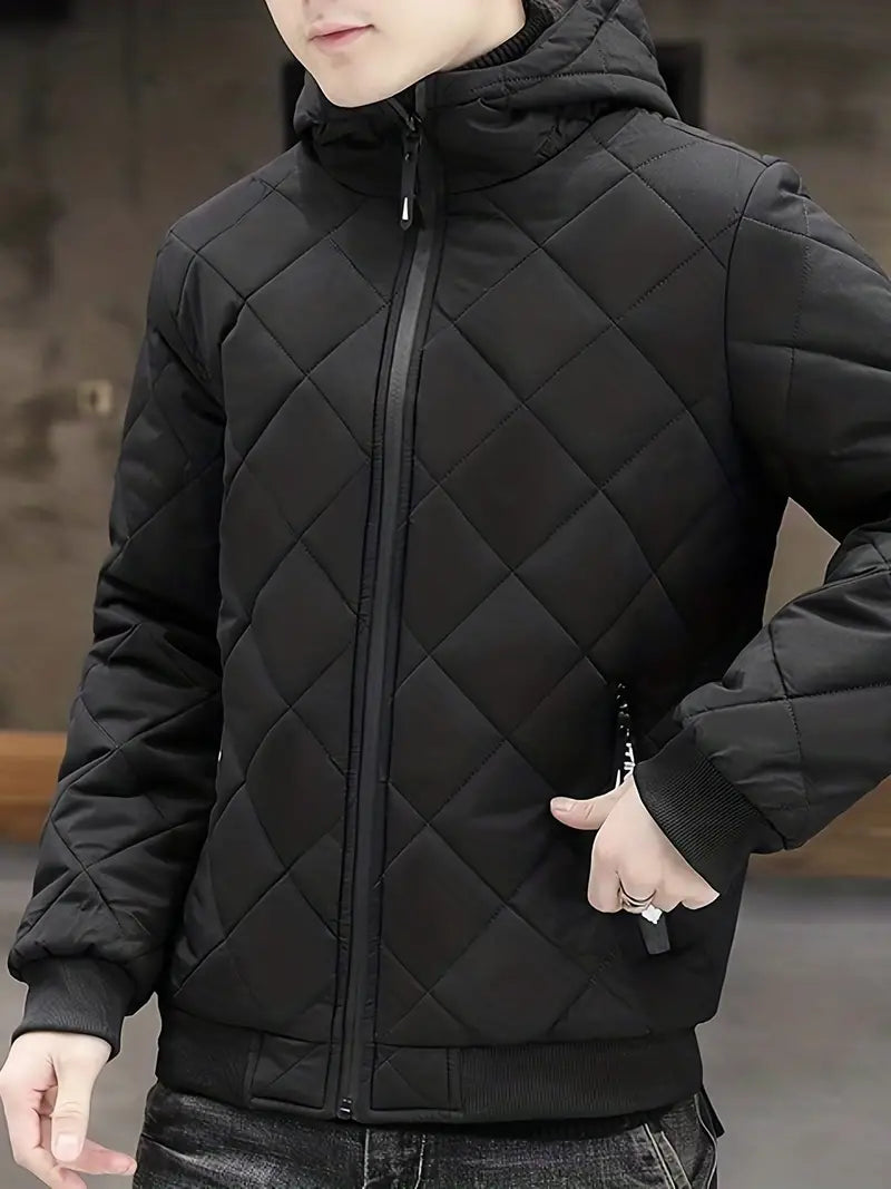 Men’s Fleece Hooded Quilted Puffer Jacket