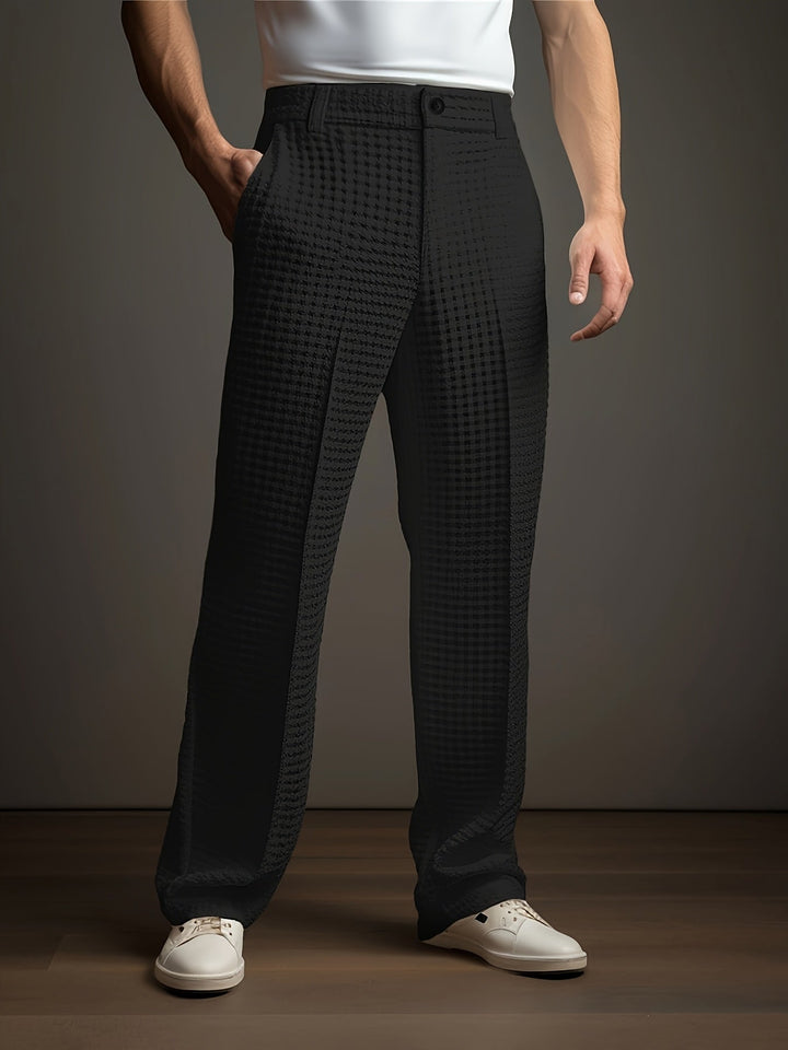 Pantalon habillé plissé pour homme, en maille gaufrée et coupe ajustée