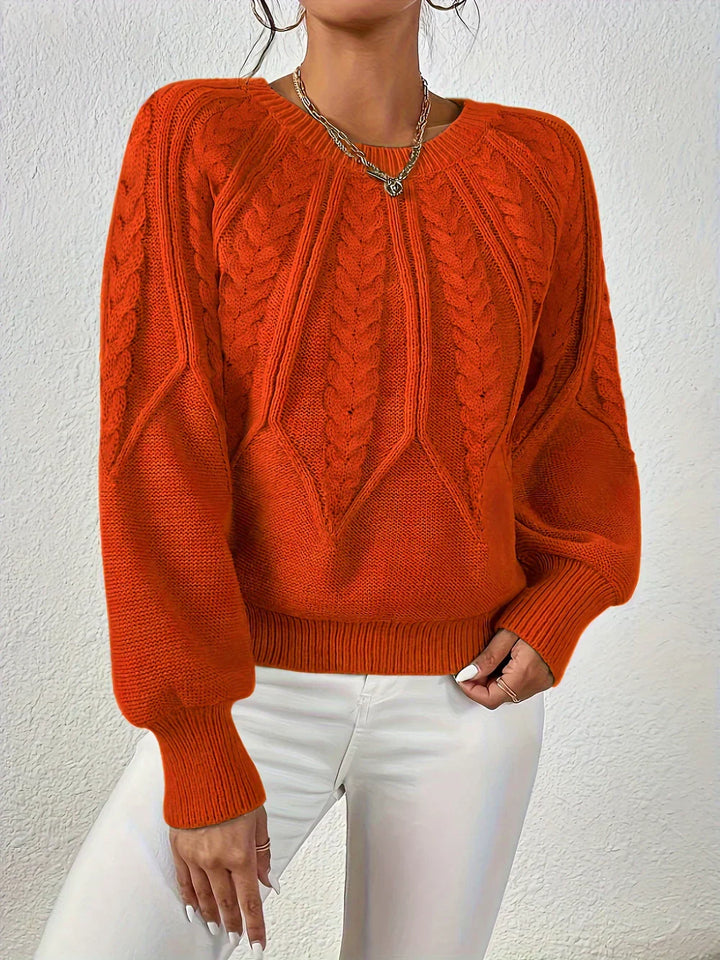 Women's Knit Jumper Cable Crew Neck Wool Mix Pullover Sweater