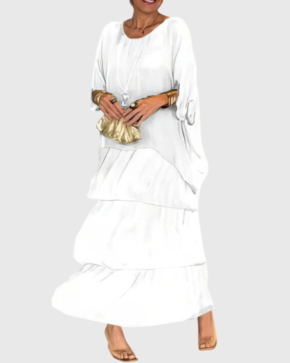 Women's Linen Look Flowing Elegant Maxi Dress Long Tiered Gown