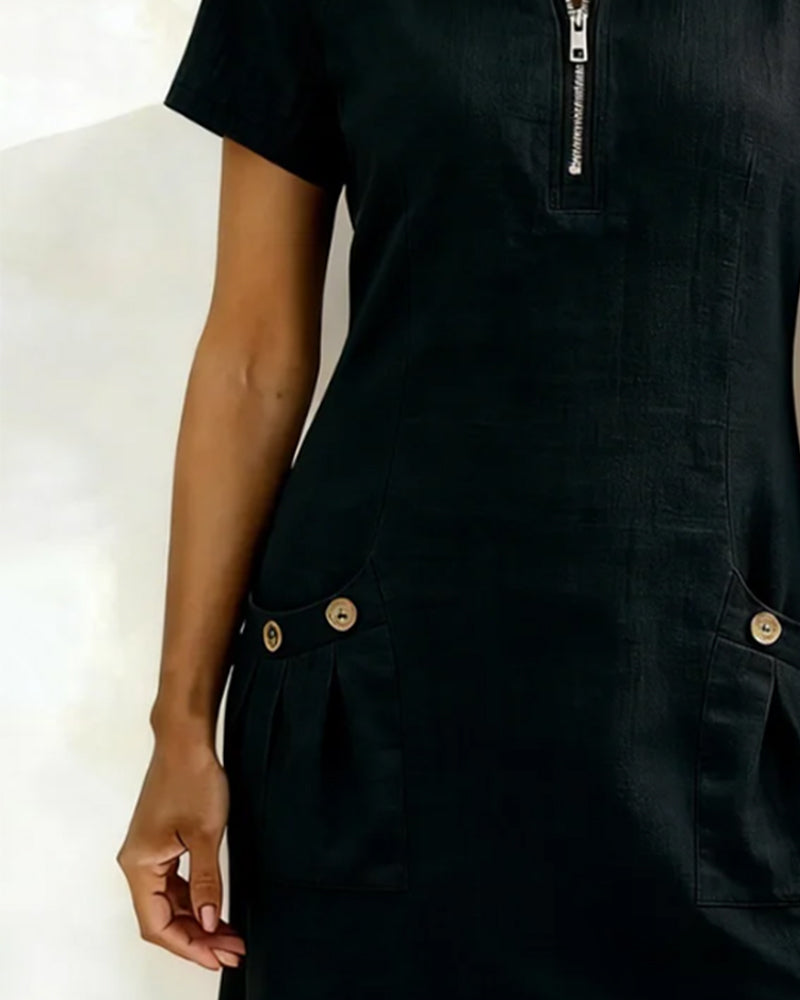 Women's Linen Shift Dress Short Sleeve Casual Shift Tunic
