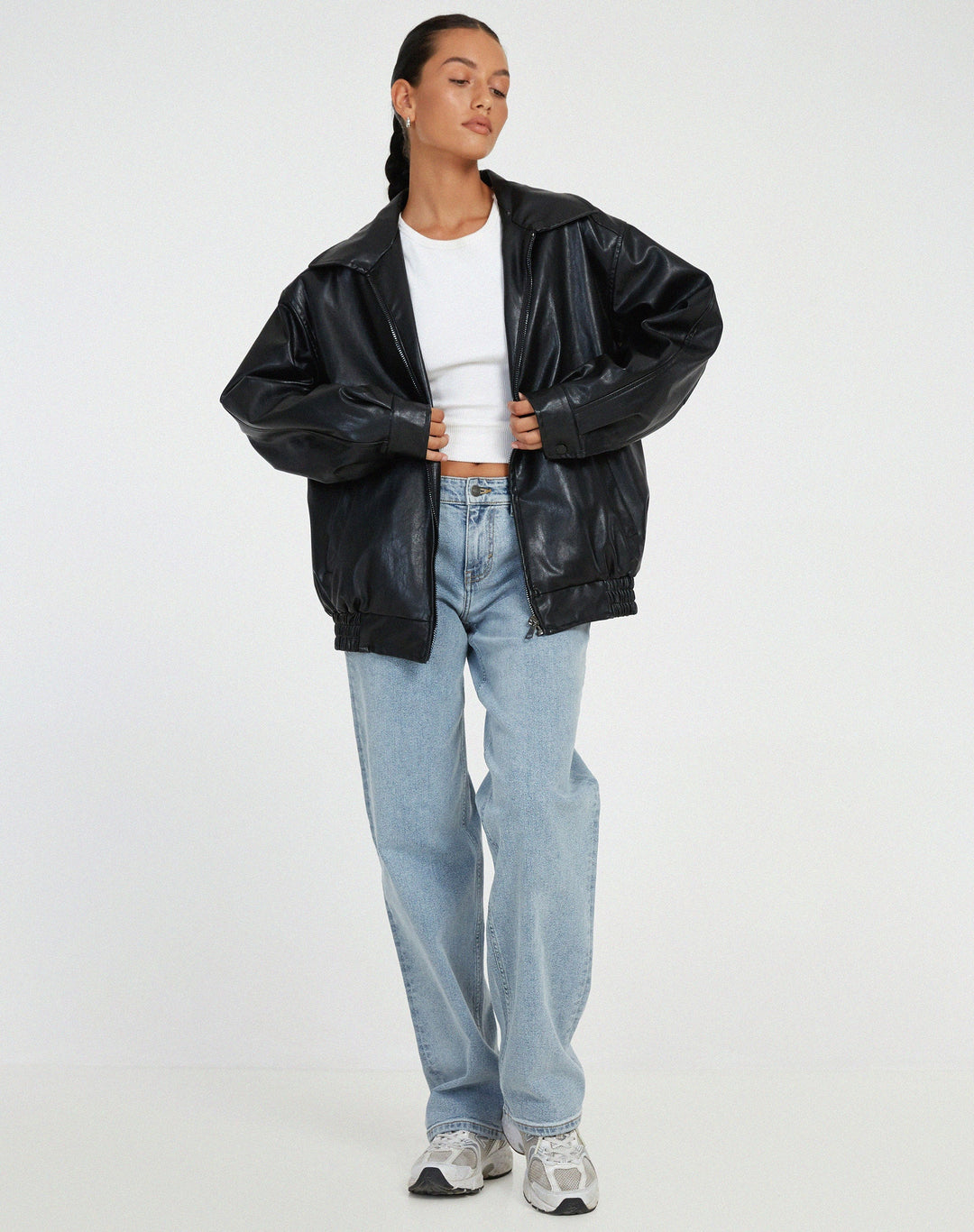 Women's Leather Jacket Bomber Oversized Faux Coat