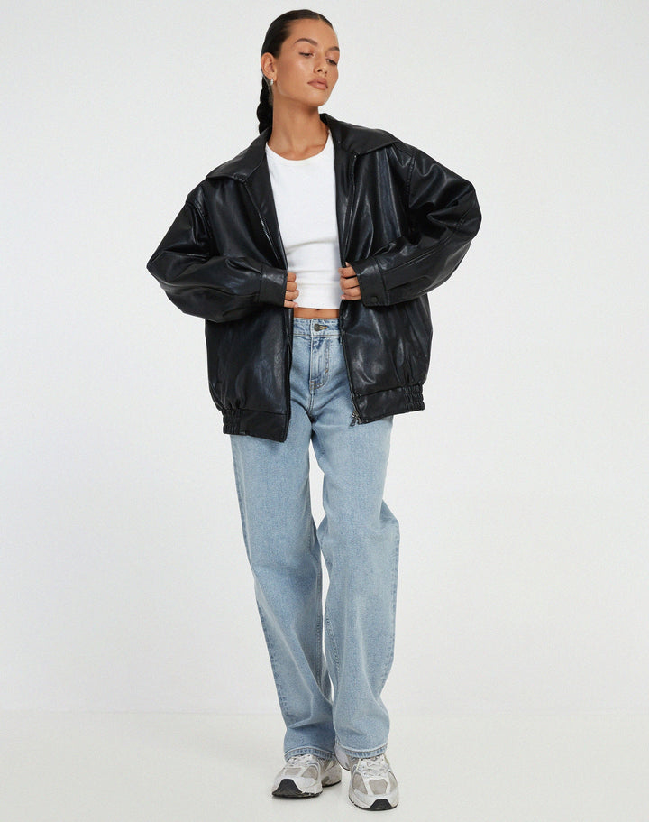 Women's Leather Jacket Bomber Oversized Faux Coat