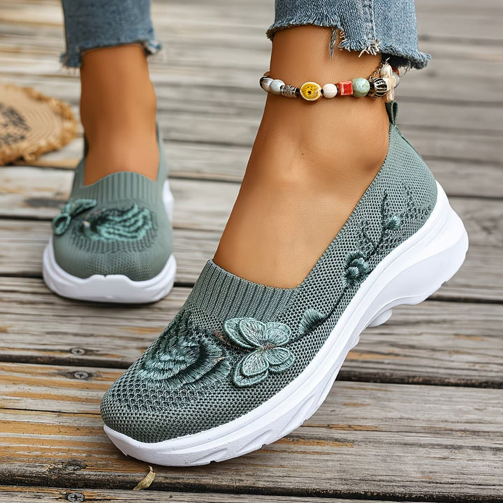 Women Knit Slip On Trainers Loafers Walking Shoes