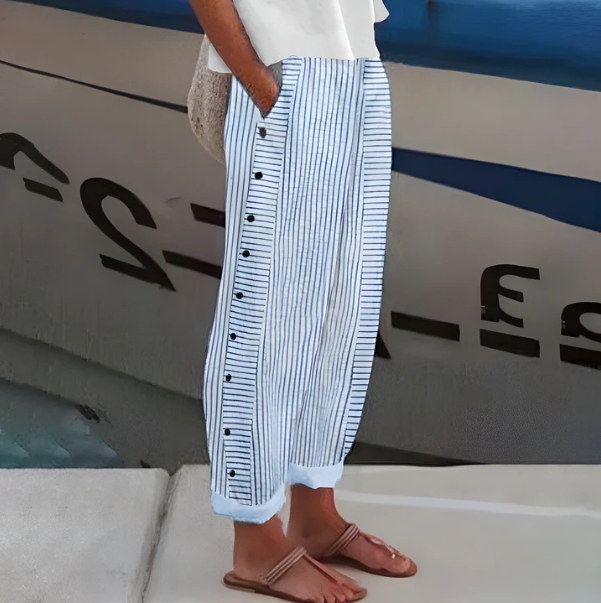 Linen Trousers Women's Striped Wide Leg Pants