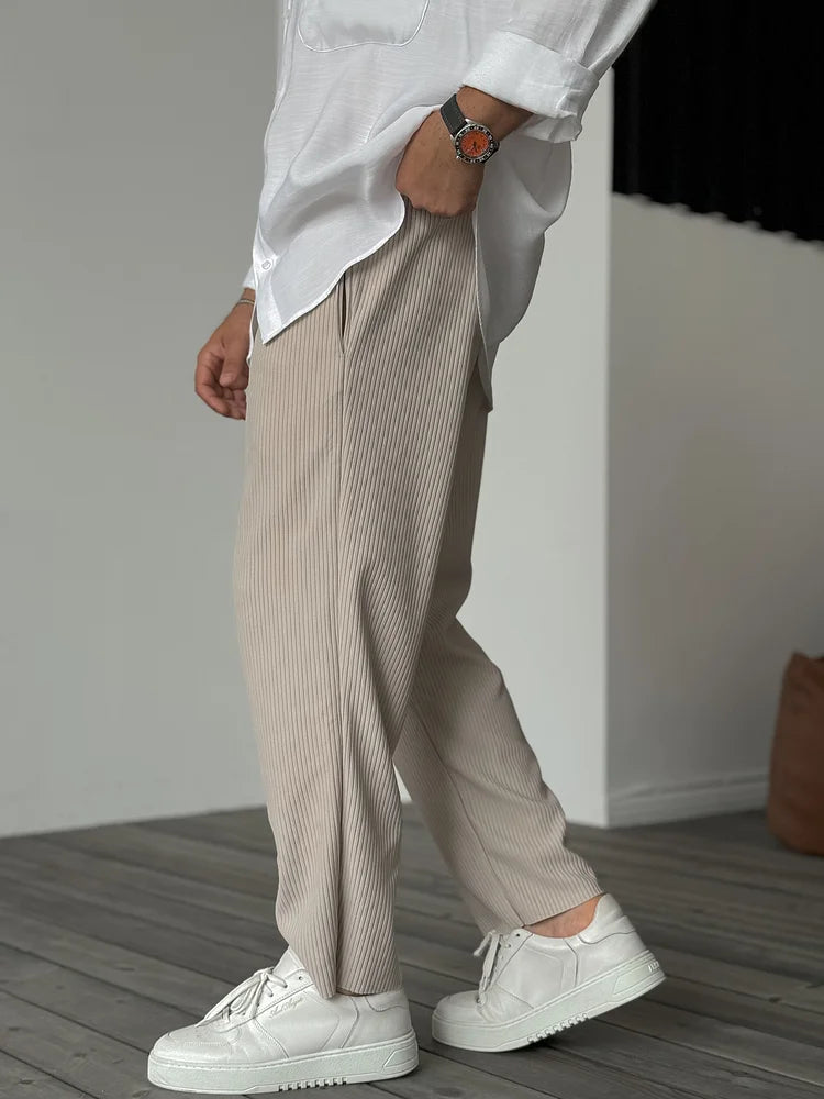Men's Pleated Knit Trousers Straight Leg Pants