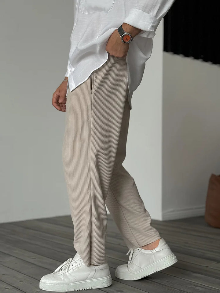 Men's Pleated Knit Trousers Straight Leg Pants