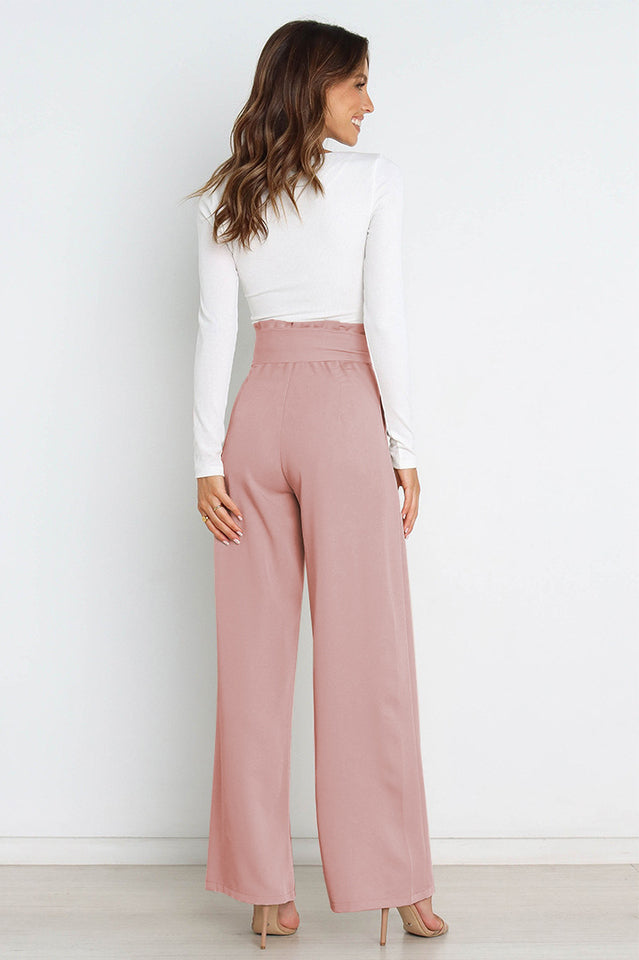 Women's High Waist Wide Leg Linen Trousers with Belt
