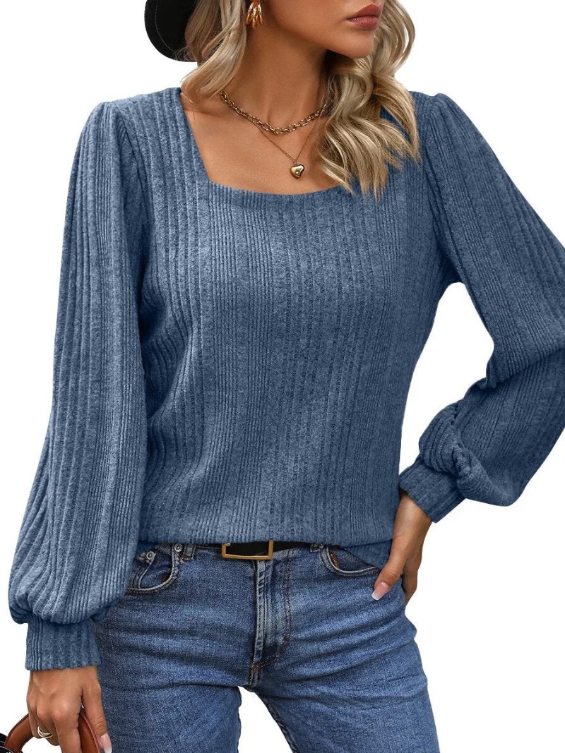 Women’s Square-Neck Long-Sleeve Knit Blouse