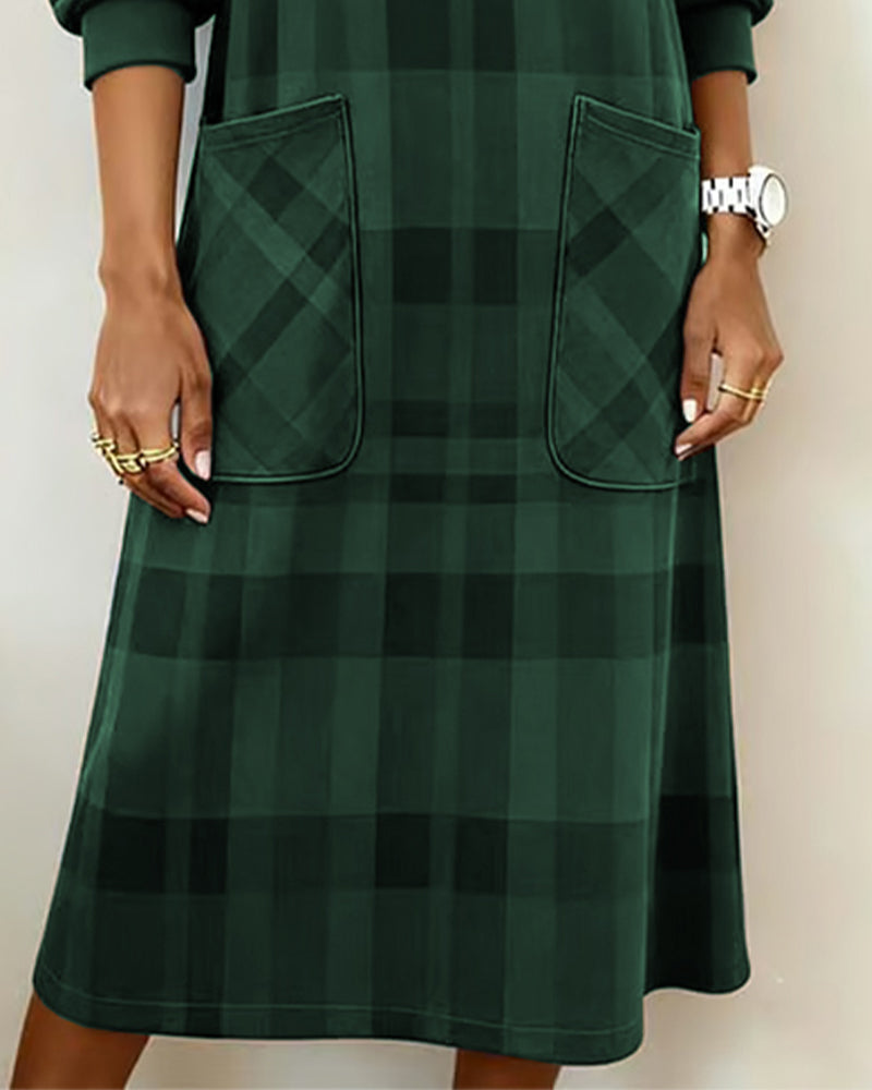 Women's Knit Round-Neck Plaid Shift Dress