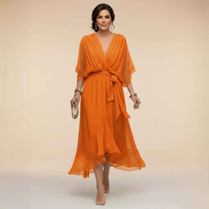 Women's Chiffon Wrap Kimono Kaftan Midi Dress
