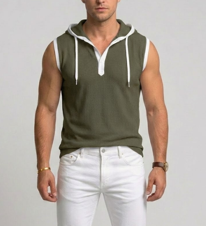 Men's Knit Sleeveless Gym Hoodie Muscle Shirt