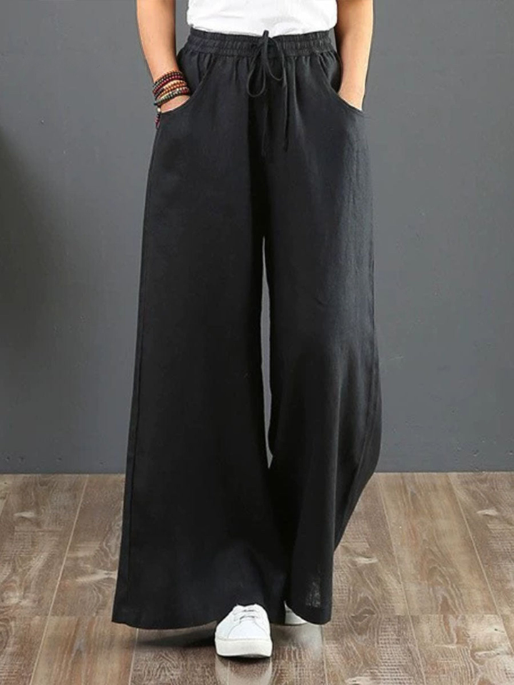 Women's High Waisted Wide Leg Linen Trousers Loose Fit Flowy Palazzo Pants