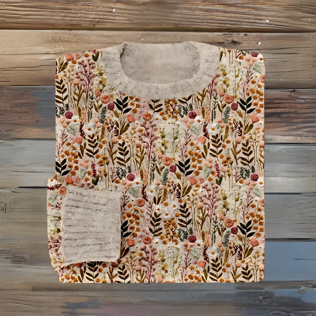 Women's Knit Floral Sweater Crewneck Long Sleeve Pullover Top