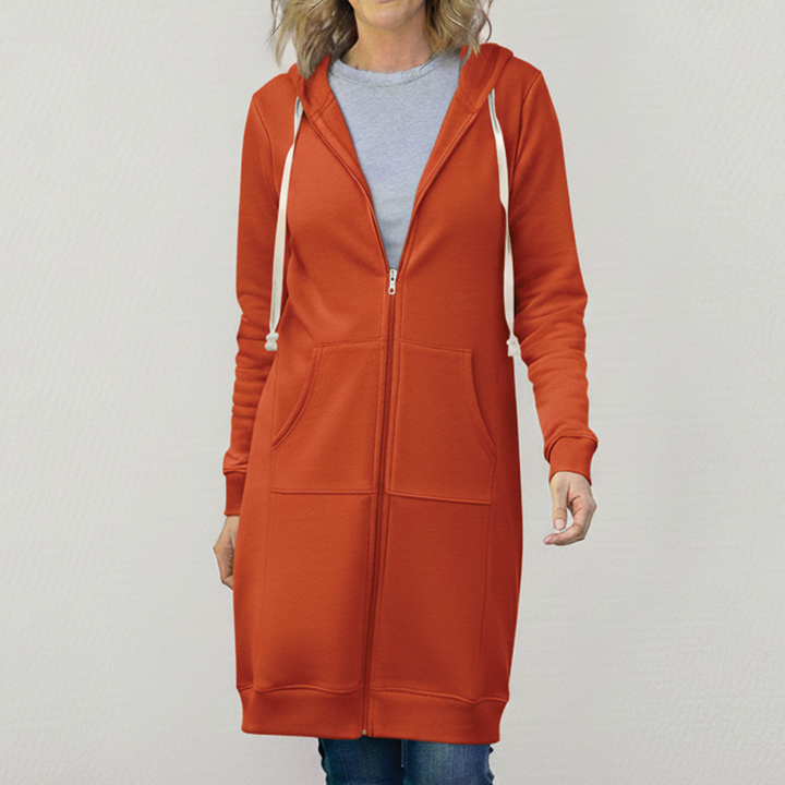 Women's Fleece Longline Zip Up Hoodie Jacket Coat Sweatshirt