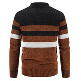 Men's Merino Wool Knit Cardigan Striped Zipper Sweater