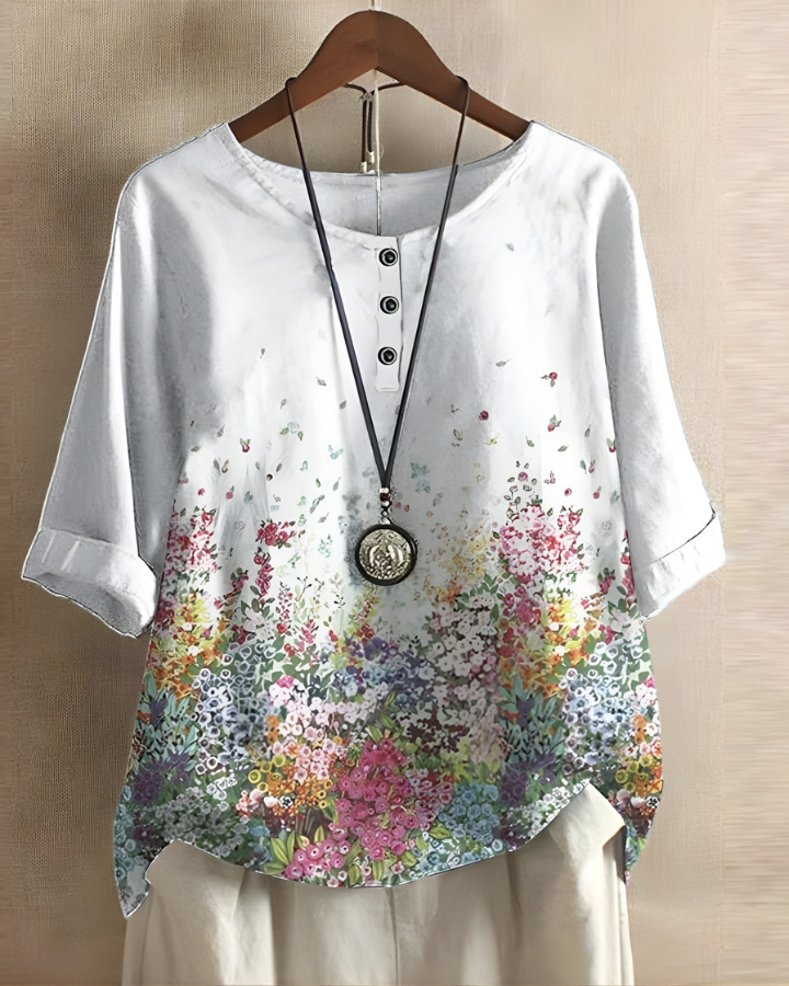 Damska lniana tunika w stylu vintage boho, drukowana bluzka