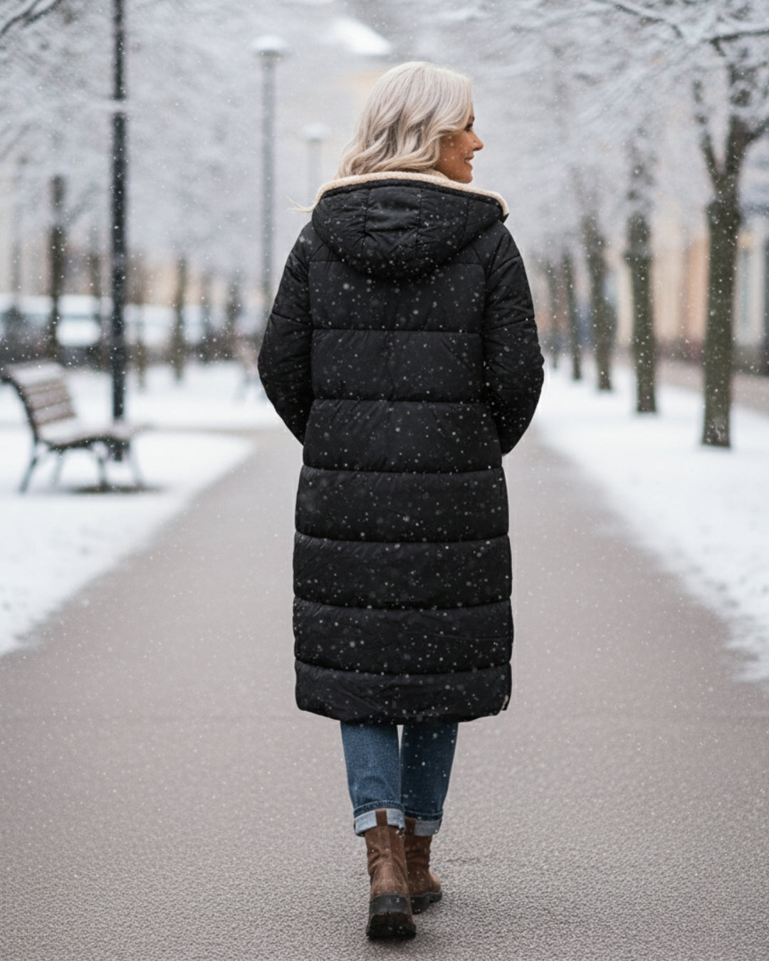 Women’s Long Hooded Fleece-Lined Puffer Coat