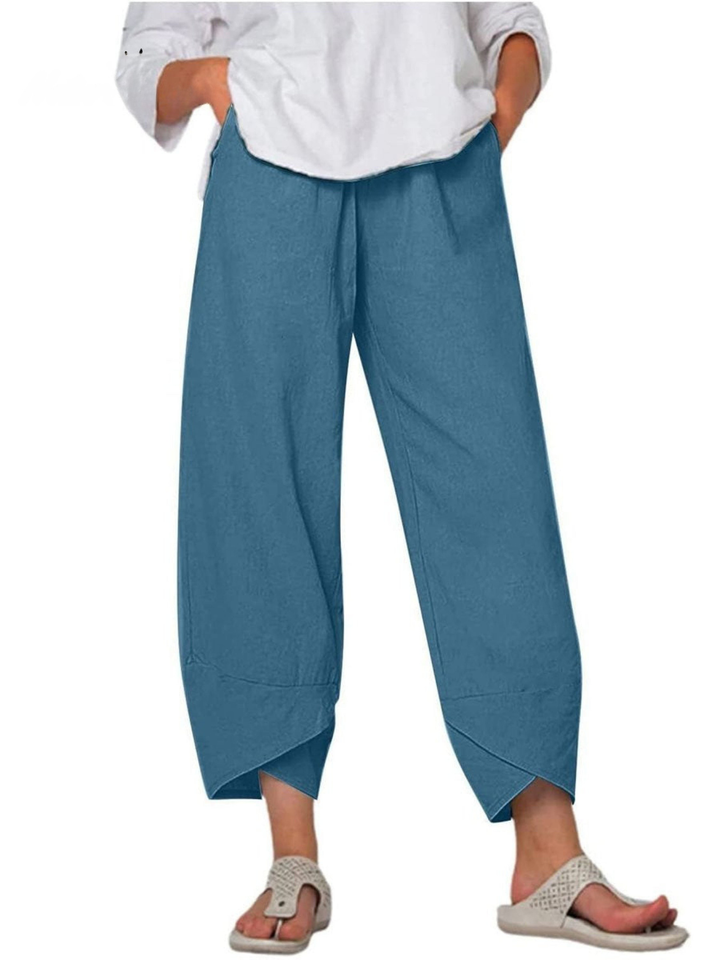 Women's Linen Harem Trousers Loose Fit Casual Wide Leg Trousers