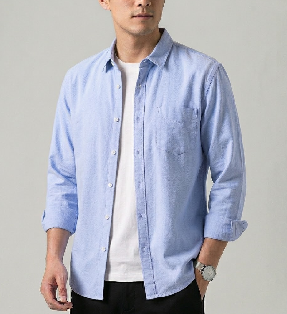 Men's Linen Button Down Long Sleeve Casual Shirt