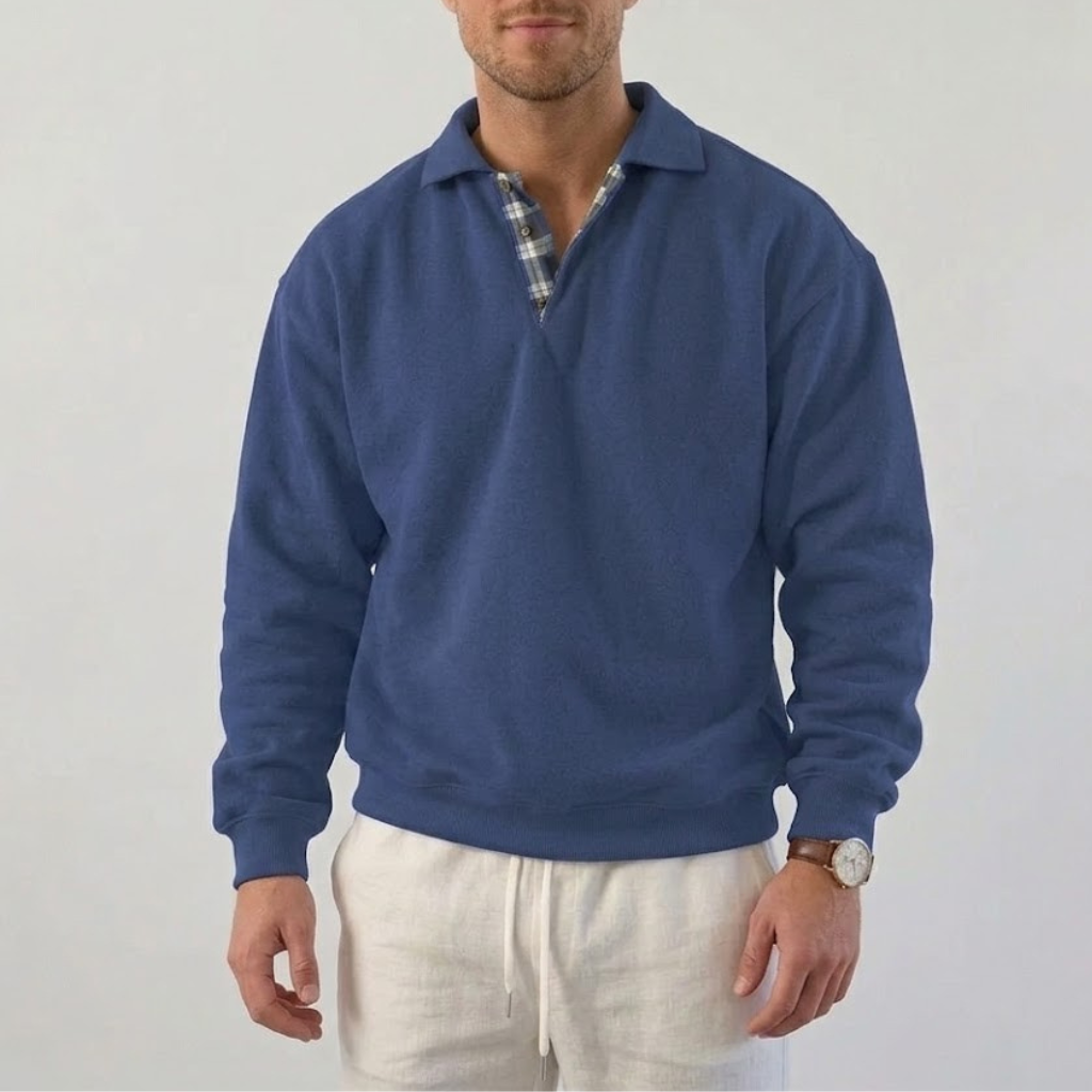 Men's Knit Long Sleeve Polo Shirt Collar Pullover Sweater
