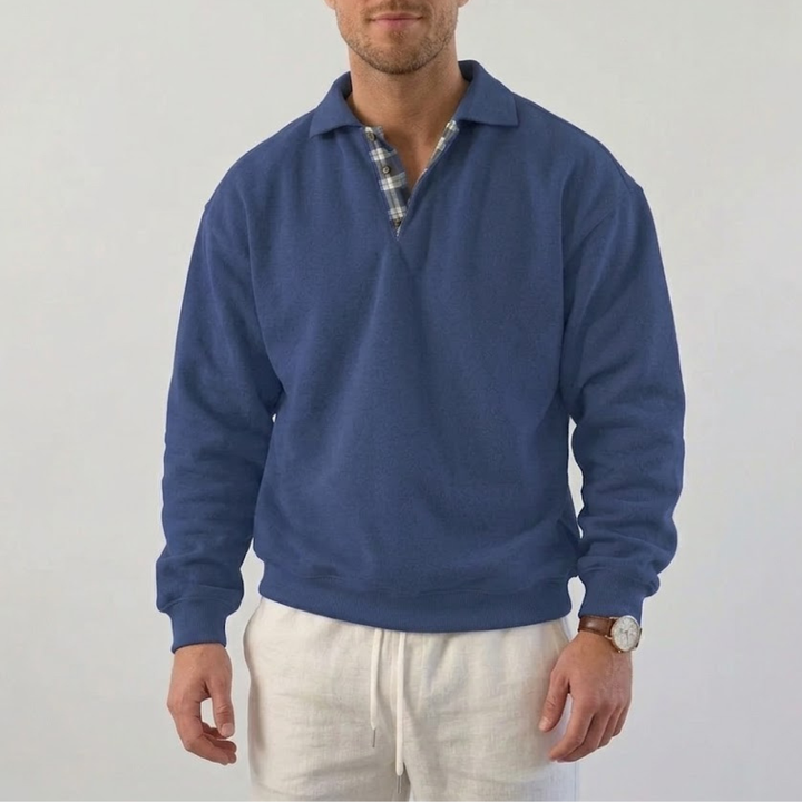 Men's Knit Long Sleeve Polo Shirt Collar Pullover Sweater