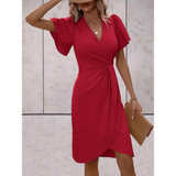 Women's V-Neck Flutter Sleeve Wrap Dress Linen Blend Party Wear