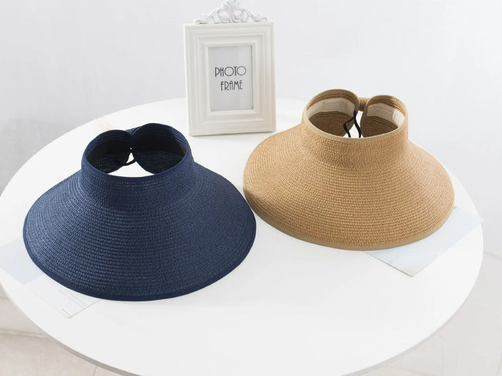 Women's Paper Straw Sun Visor Wide Brim Foldable Beach Hat