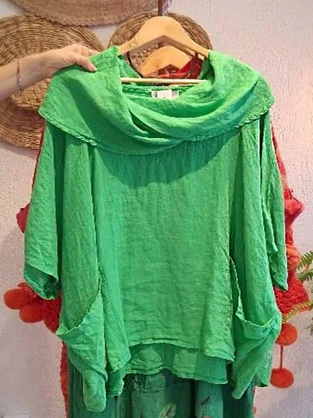 Women's Linen Cowl Neck Poncho Top