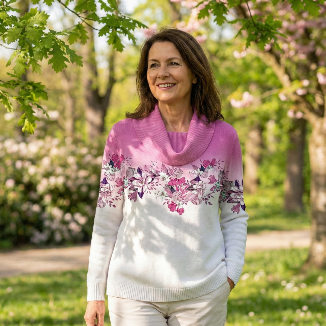 Women's Floral Long-Sleeve Knit Pullover Sweater