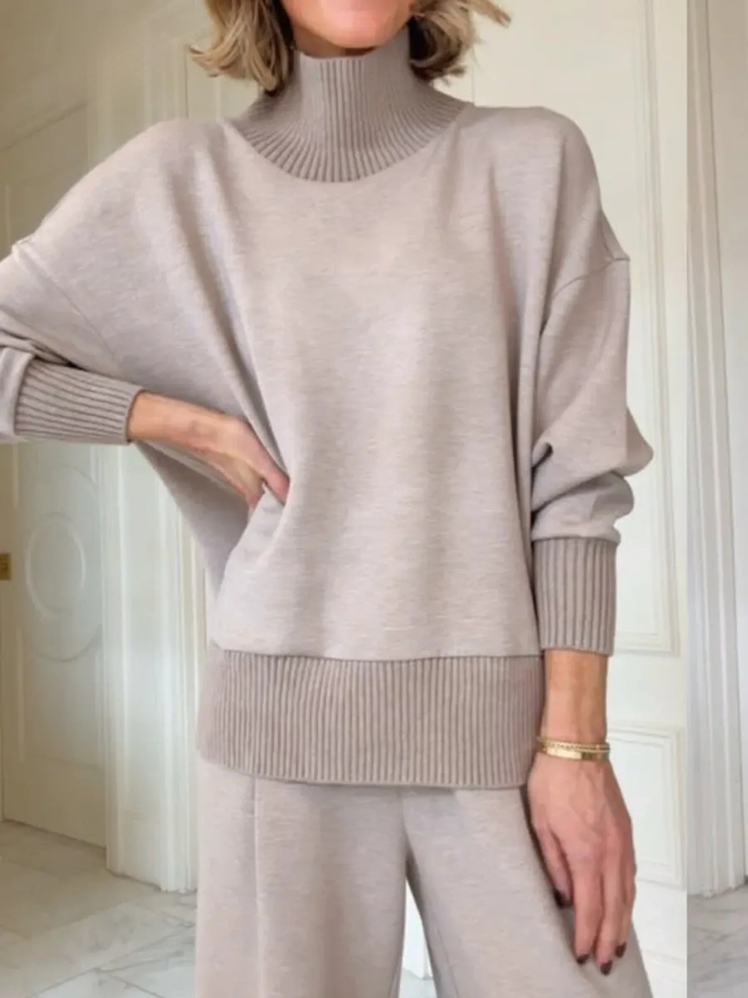 Women's Knit Jumper and Wide Leg Trousers Loungewear Set