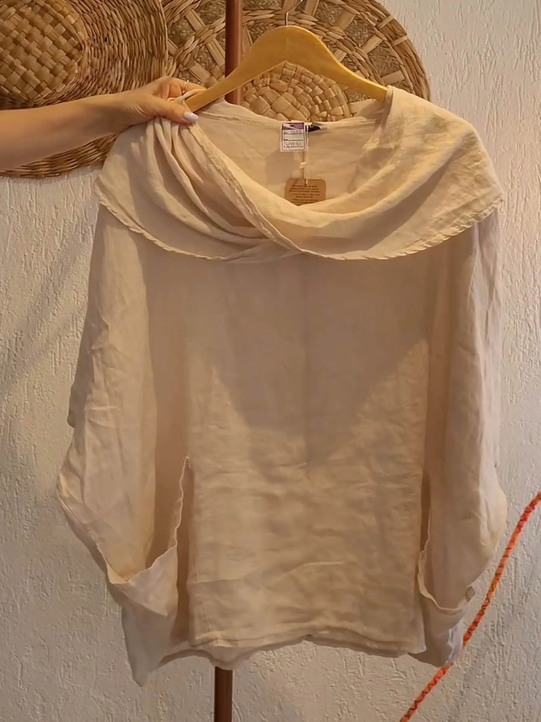 Women's Linen Knit Oversized Poncho Jumper Sweater