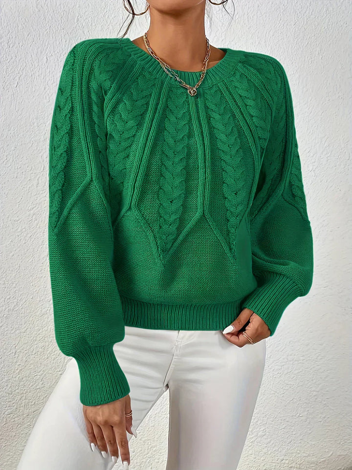 Women's Knit Jumper Cable Crew Neck Wool Mix Pullover Sweater