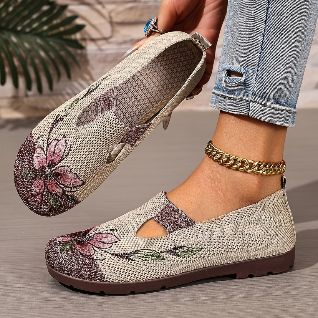 Women's Knit Slip On Walking Flat Shoes Floral Print Loafers