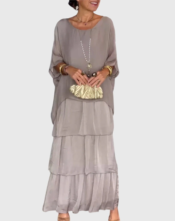 Women's Linen Look Flowing Elegant Maxi Dress Long Tiered Gown
