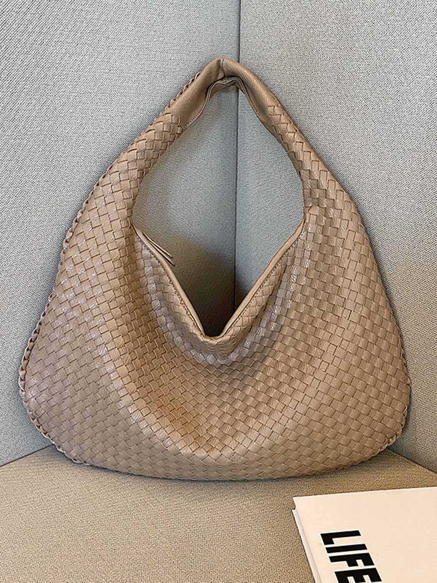 Women Woven Leather Hobo Bag Knot Shoulder Purse