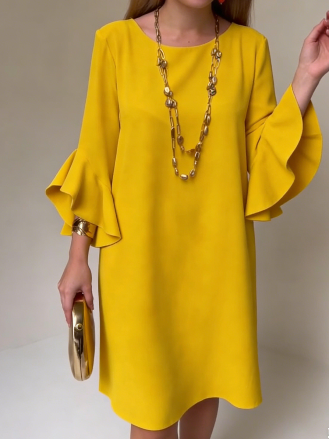 Women's Linen Ruffle Bell Sleeve Shift Cocktail Party Dress