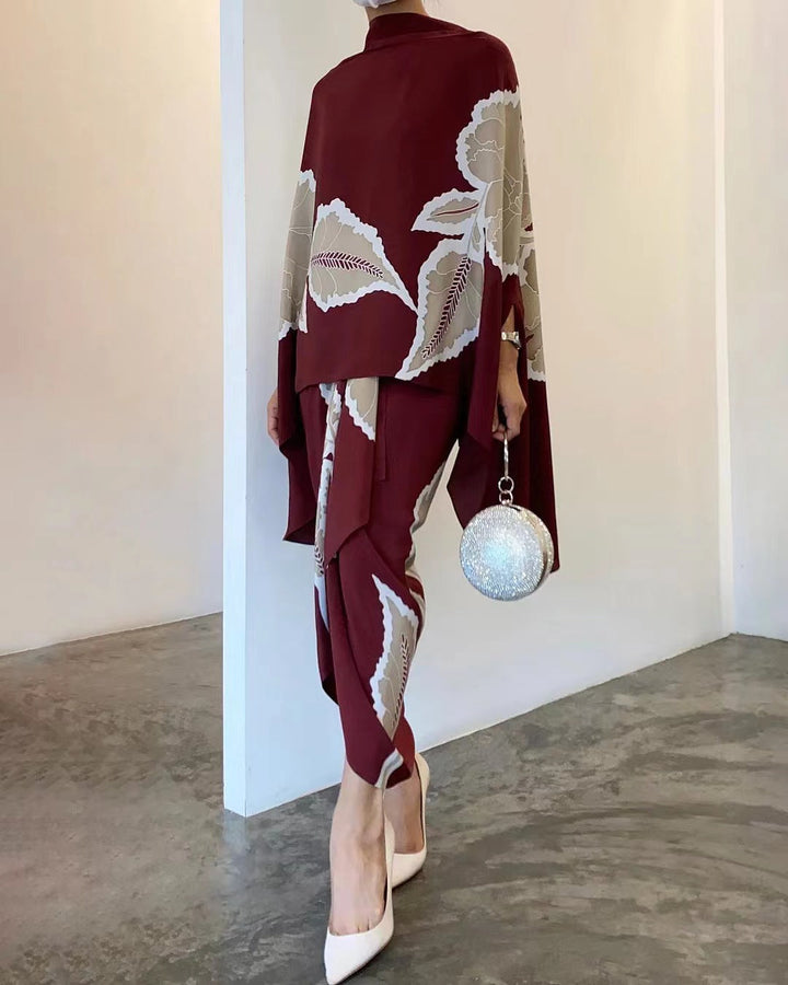 Women's Satin Two Piece Skirt Set Elegant Cape Top Maxi Outfit