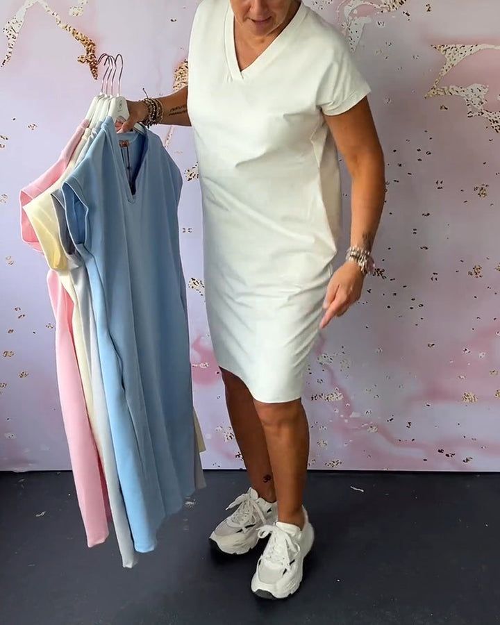 Women's Knit V-Neck Casual Jersey Midi Dress