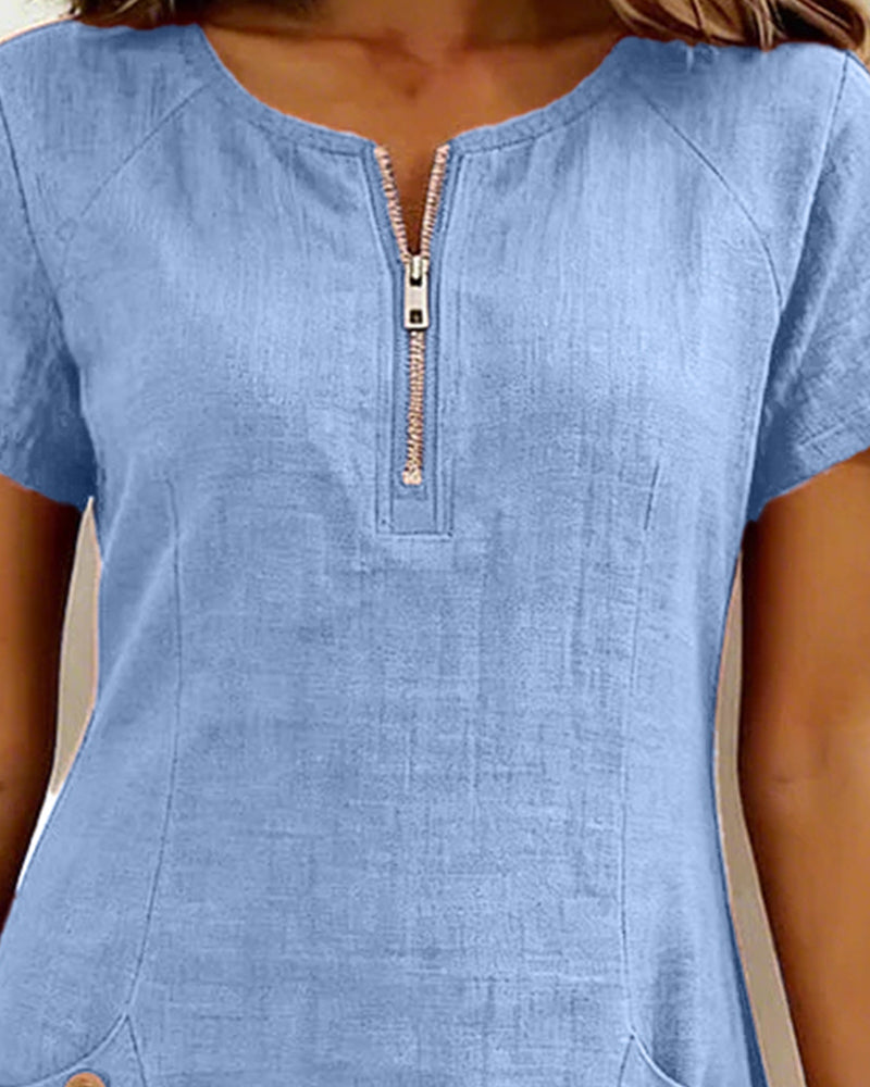 Women's Linen Shift Dress Short Sleeve Casual Shift Tunic