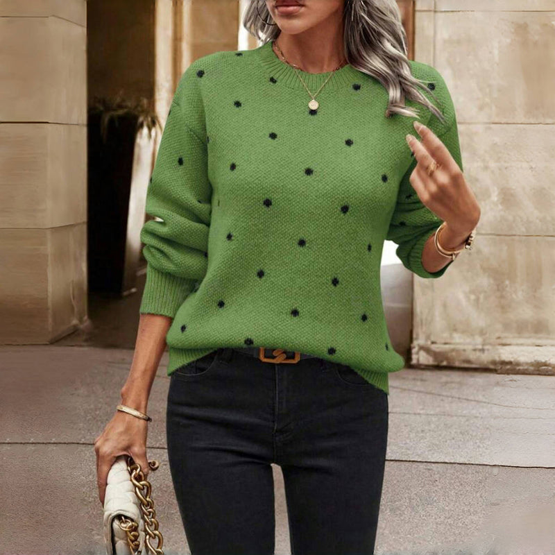 Women's Wool Knit Sweater Polka Dot Crew Neck