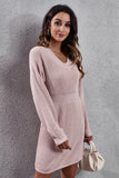 Women's Knit V-Neck Long Sleeve Mini Dress
