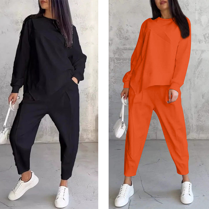 Women's Fleece Long-Sleeve Tapered Two-Piece Trouser Set