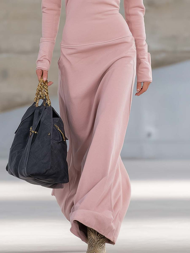 Women's Fleece Quarter Zip Long Sleeve Maxi Dress