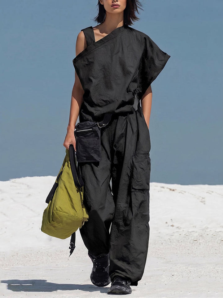 Linen One Shoulder Women's Two Piece Set